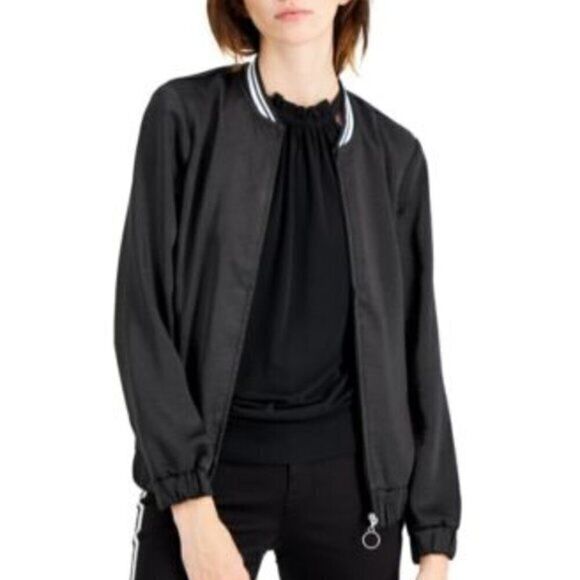 INC Black Satin Baseball Jacket M - Picture 1 of 5